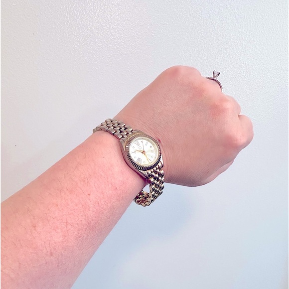 Liz Claiborne New York CZ Diamond Studded Circular Face Linked Watch, Gold-tone - Picture 4 of 16